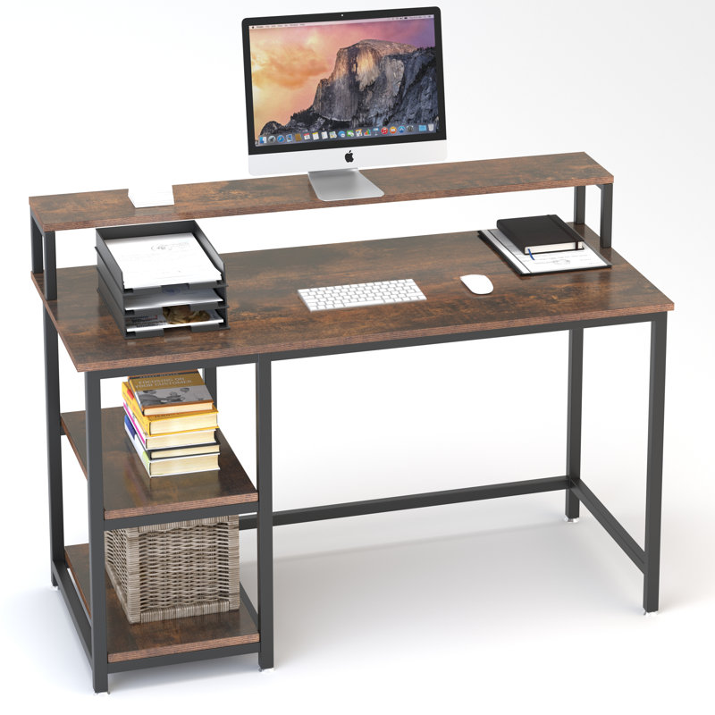 17 Stories Ironck Industrial Computer Desk 42 Inch (About 107 Cm) Desk With Printer Display Rack
